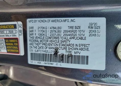 2020 Acura Rdx A-Spec из США, поврежденный, VIN 5J8TC1H62LL018636